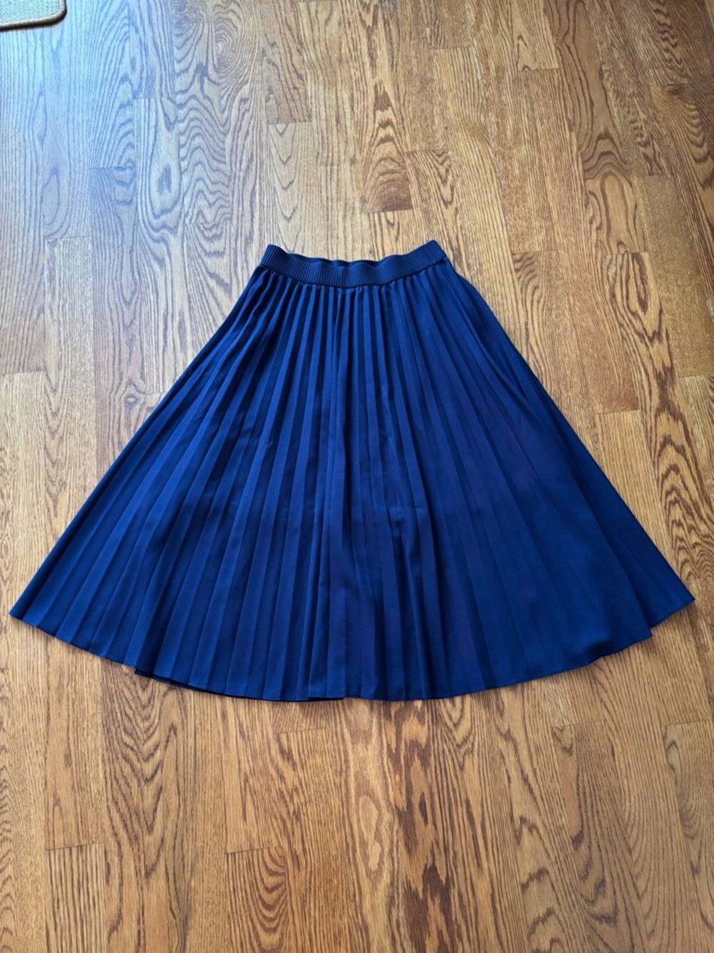 Navy Pleated Midi Skirt